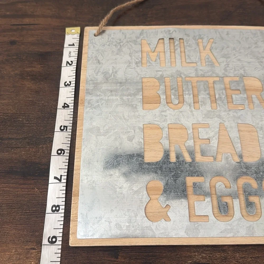 Milk Butter Bread Eggs Rustic Farmhouse Metal Wood Kitchen Wall Decor Sign Art